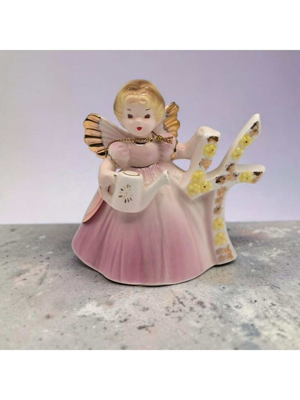 Josef Originals Vintage 4-Year-Old Birthday Angel Figurine Pink Gold Accents
